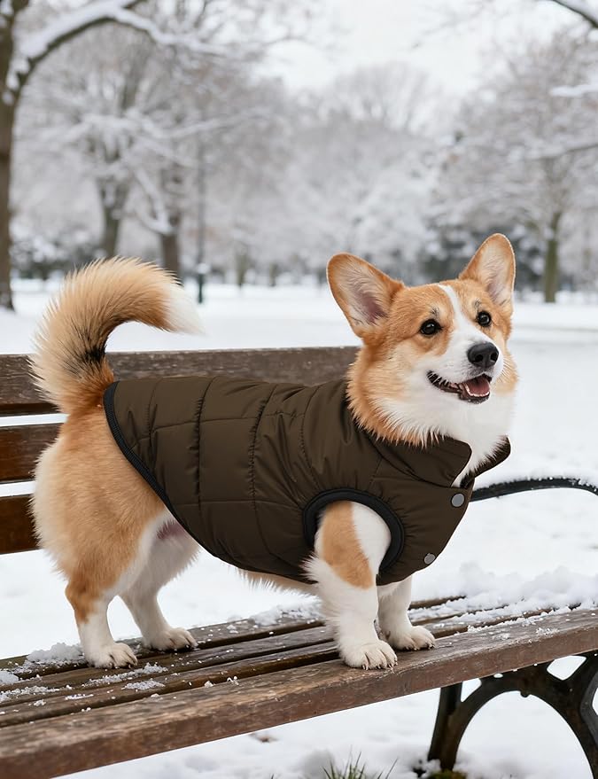AURUZA Dog Winter Coat, Warm Waterproof Dogs Jacket Small Pet Vest for Medium Dogs Windproof Pet Fleece Vest Snow Jacket for Cold Weather(Brown,XL)