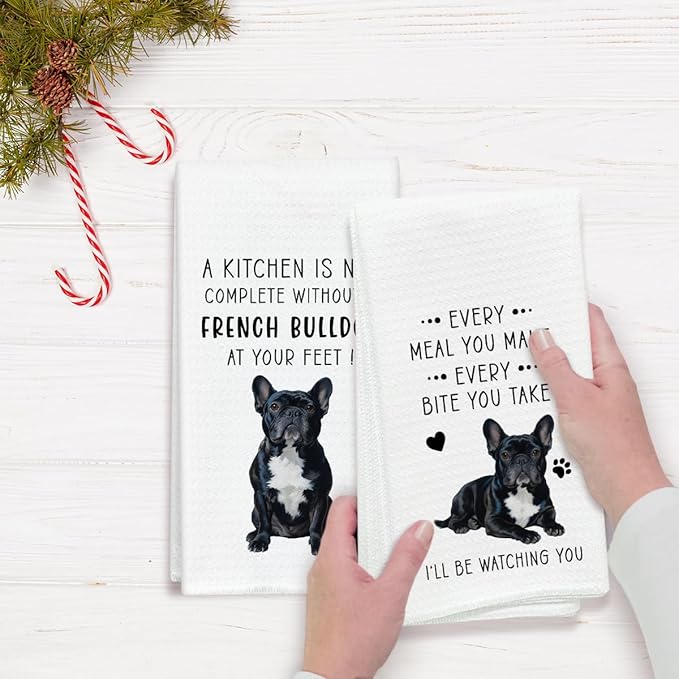Funny French Bulldog Dish Towels for Kitchen Sets of 2, Gifts for Frenchie Dog Lover, Drying Cloth Tea Towel Hand Towels for Cooking Baking Bathroom Decor, 16 x 24 Inch -15