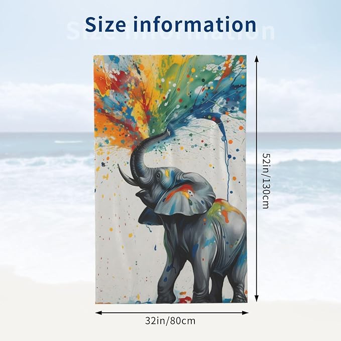 Colorful Elephant Beach Towel Animal Sand-Free Microfiber Bath Towel Ultra Soft Quick Dry Pool Towel Absorbent Towel Lightweight Towel Gifts for Outdoor Bathroom Swimming Decor 31inx51in