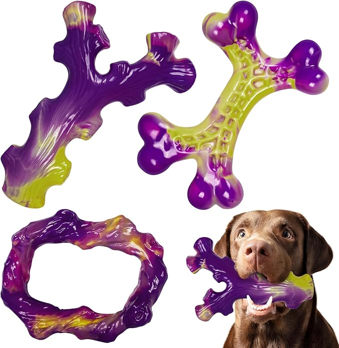 Tough Dog Toys for Aggressive Chewers 3 Pack, Indestructible Dog Toy for Large Dogs, Keeps Dogs Busy Bacon Flavored Nylon Bone for 15-60lbs Medium/Large Breeds, Interactive Dog Toys