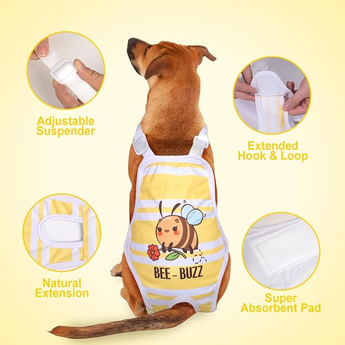 3 Pack Washable Female Dog Diaper Onesie Sanitary Pantie with Adjustable Suspender, Reusable Fixed Diapers, Super Absorbent Leakproof for Small Medium Large Dog in Heat Cycle XL