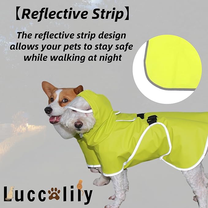 Dog Rain Jacket with Hood for Medium Large Dog,Waterproof Dog Raincoat with Reflective Strip， Adjustable Belly Strap Protection, Lightweight Poncho (Medium, Light Green)