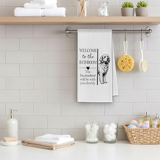 Newfoundland Gifts Bathroom Hand Towels, Newfoundland Dog Owner Lovers Gifts for Women, Funny Dog Decorative Hand Towel for Bathroom Kitchen Decor, 16x24 Inch