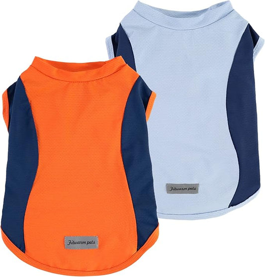 Fitwarm 2 Pack UPF 50+ UV Sun Protection Dog Shirt, Quick Dry Summer Dog Clothes for Small Dogs Boy Girl, Reflective Label, Lightweight Breathable Cooling Vest, Pet Cat Outfit, Orange, Blue, Medium