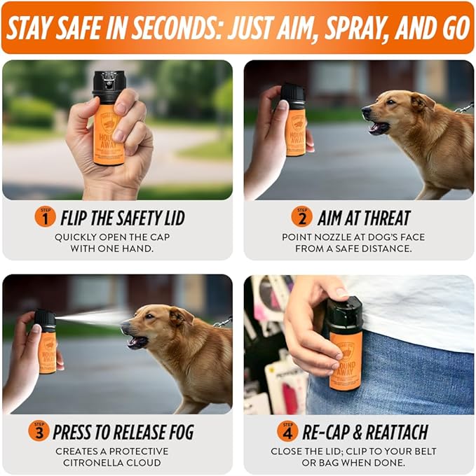 Citronella Dog Deterrent Spray, Dog Spray Self Defense, Training and Barking, Long-Range Dog Repellent, Portable Canister (0.5oz / 2oz)