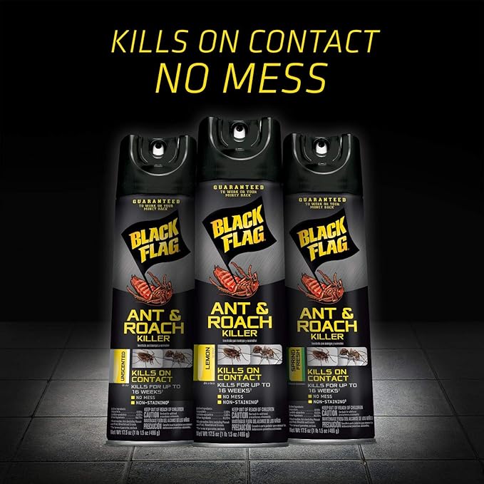 Black Flag Ant and Roach Killer 17.5 Ounces, Aerosol Spray, Lemon Scent