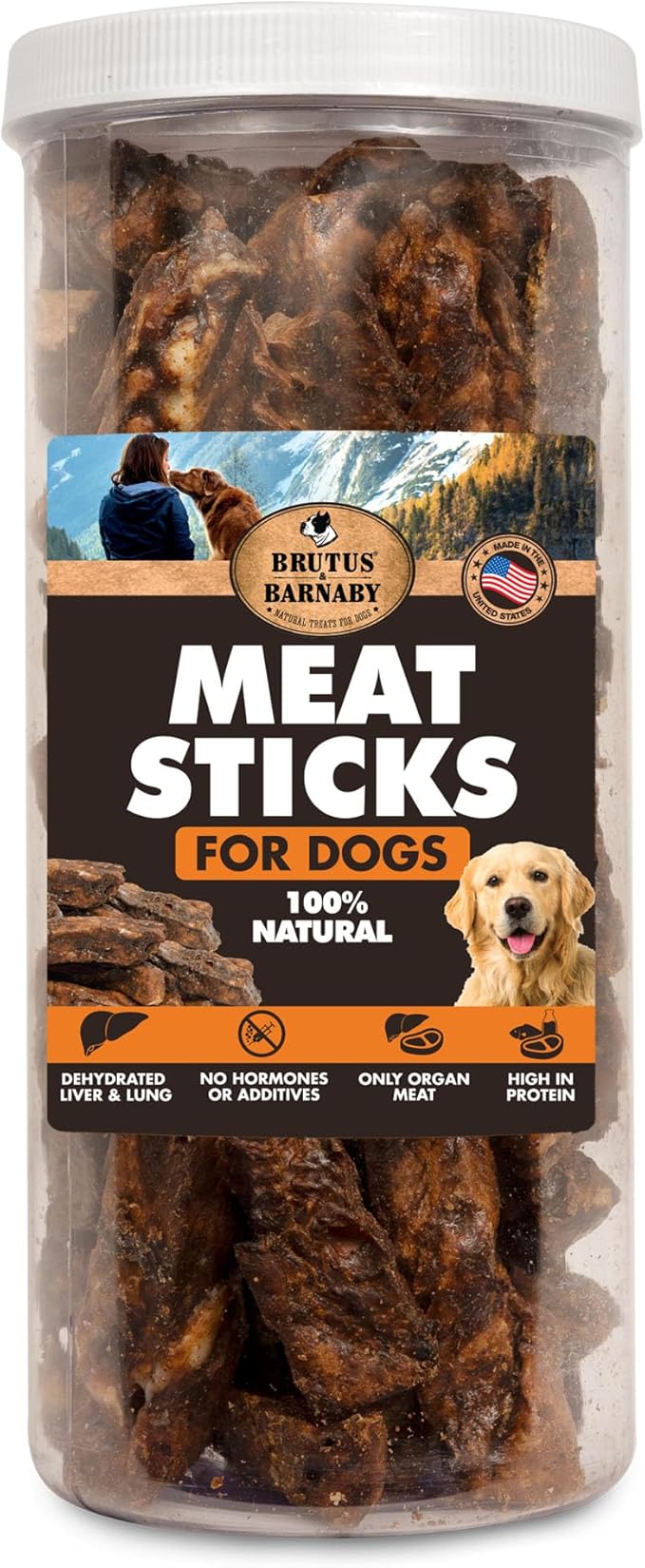 BRUTUS & BARNABY Dehydrated Lung Dog & Cat Treats, 10oz – USA Organ Meat Stick (Beef & Turkey Lung, Liver), High Protein Pet Snack