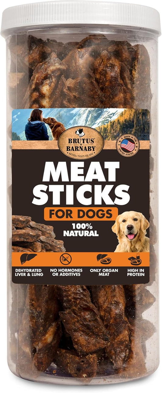 BRUTUS & BARNABY Dehydrated Lung Dog & Cat Treats, 10oz – USA Organ Meat Stick (Beef & Turkey Lung, Liver), High Protein Pet Snack