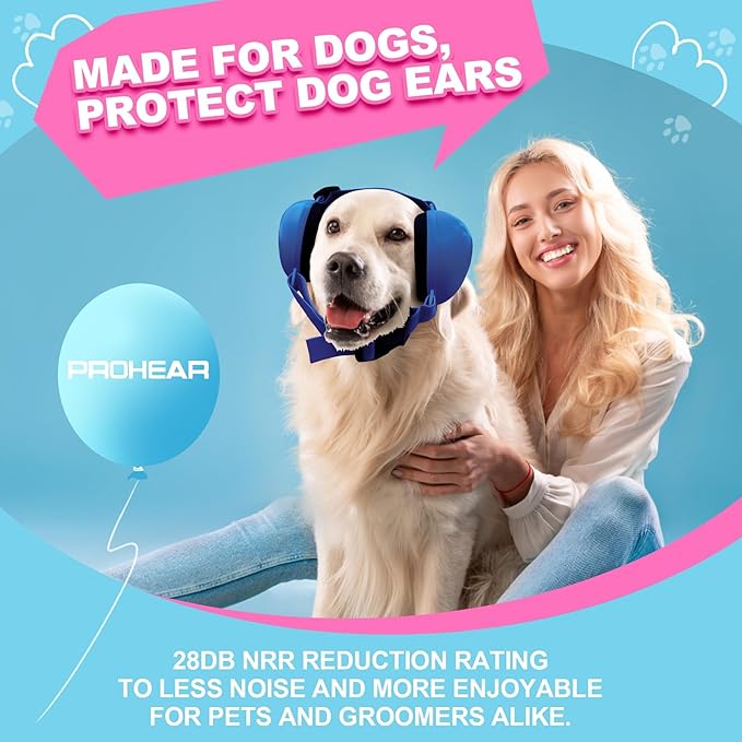 PROHEAR Ungrade GEL Pads Dog Ear Muffs Hearing Protection for Dogs, NRR 28dB for Thunder, Hunting, Tourism,Large - Blue
