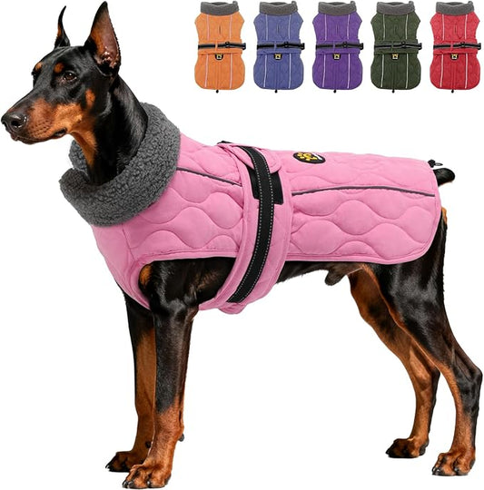 Dog Coats, Warm Puppy Apparel with Fleece Lining for Cold Weather, Windproof Medium Dog Winter Jacket, Reflective Dogs Snow Coat with Leash Hole and Adjustable Buckle, NewPink M