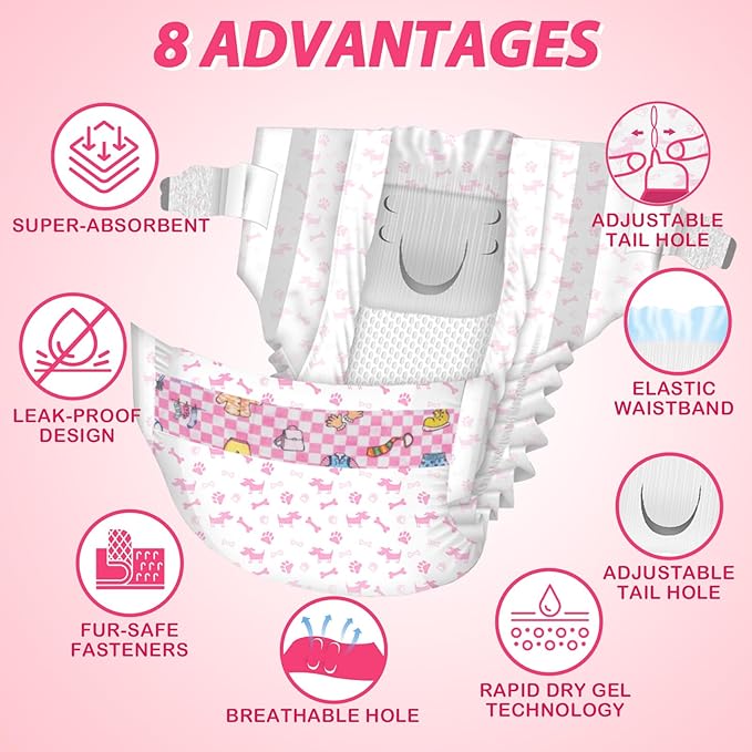 Dono Disposable Pet Diapers for Female Dogs Super Absorbent Soft Heating and Pee Diapers Liners, Including 16 Pcs Puppy Diapers for Dogs and Cats