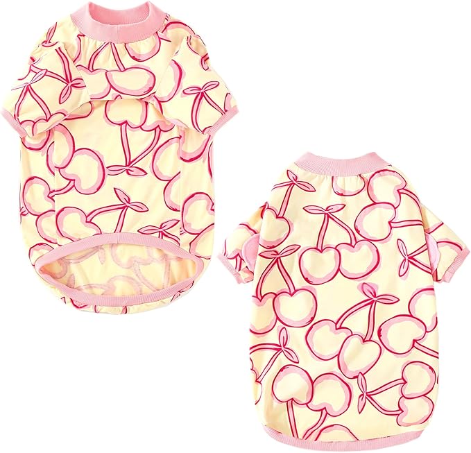 Dog Cherry T Shirts Pink Long Sleeve White Shirt Pajamas Pets Soft Cotton Apparel Clothes for Large Dogs, XL Cherry