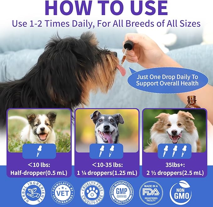 Dog Cough Treatment Support for Dogs - Dog Cough Care Natural Solution for Cough Natural Dog Cough Supplement Herbal Drops Support for All Breeds - 120 ml/4 Fl Oz