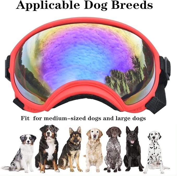 Soft Samll Dog Sunglasses Dog Goggles for Large Breed UV/Wind/Dust Protection Winproof Dog Puppy Sunglasses Pet Glasses Eye Wear with Adjustable Strap (Red Frame & Bule Lens/Small)