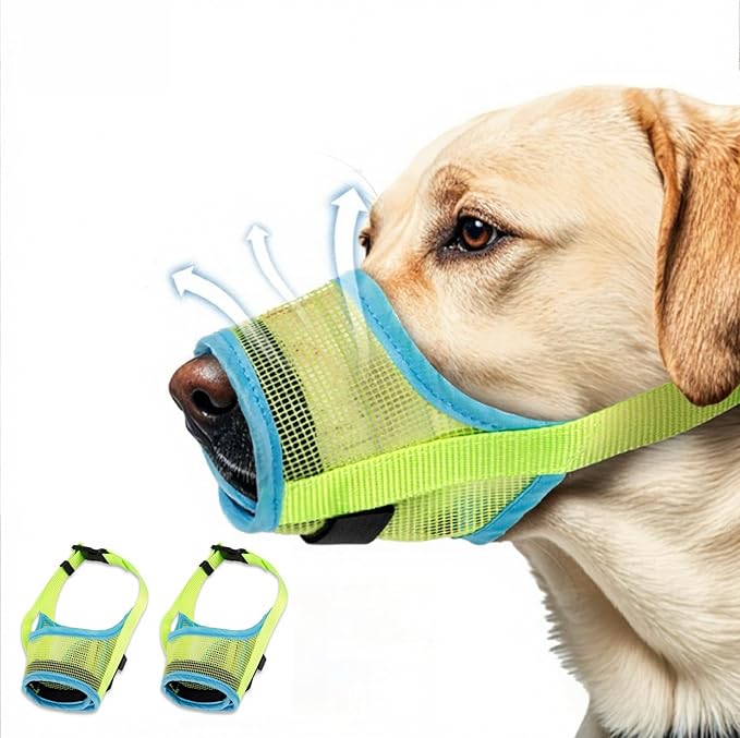 2 Pack Dog Muzzle, Soft Nylon Air Mesh Breathable Pet Safety Muzzle with Nose Protection for Medium Large Dogs, Helps Prevent Biting Barking Chewing