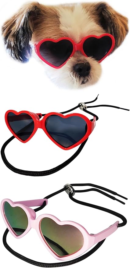 G016 Dog Pet Puppy Heart Sunglasses Glasses for Small Breed up to 15lbs (2-Pack Heart Red + Heart Pink-Pink mr)