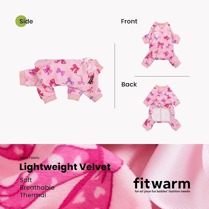 Fitwarm Bowknot Dog Flecce Pajamas, Cozy Valentines Day Outfit for Small Dogs Girl, Cute Pet Clothes, Pink, Red, Purple, Large
