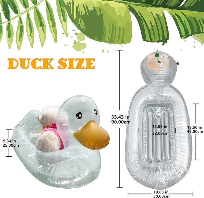 Dog Pool Float, Funny 6-in-1 Inflatable Dog Floats for Pool, Pet Floatie Raft for Small Dogs, Puppy and Doggies, Clear Duck