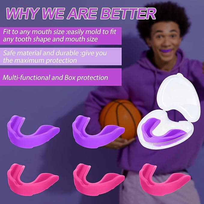 BBTO 6 Pcs Youth Kids Mouth Guard for Sports, Boys Girls Mouth Guard with Case, Mouthguard for Wrestling Boxing Basketball Hockey Football