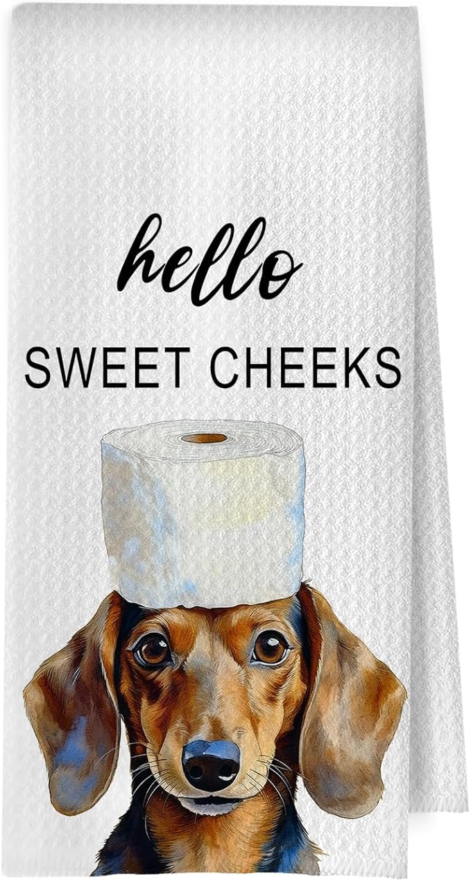 Funny Dachshund Bathroom Towels - Dachshund Gifts Decorative Waffle Weave Hand Towels for Toilet Bathroom, Weiner Dog Gifts for Women, 16×24 Inches