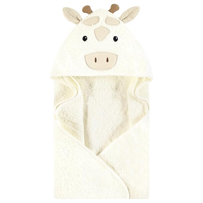 Hudson Baby Unisex Baby Cotton Animal Face Hooded Towel, Beige Giraffe, One Size
