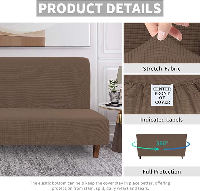Easy-Going 100% Waterproof Futon Cover, Dual Waterproof Couch Cover for Futon, Stretch Jacquard Sofa Cover, Leakproof Furniture Protector for Kids, Pets, Dog and Cat (Medium, Brown)
