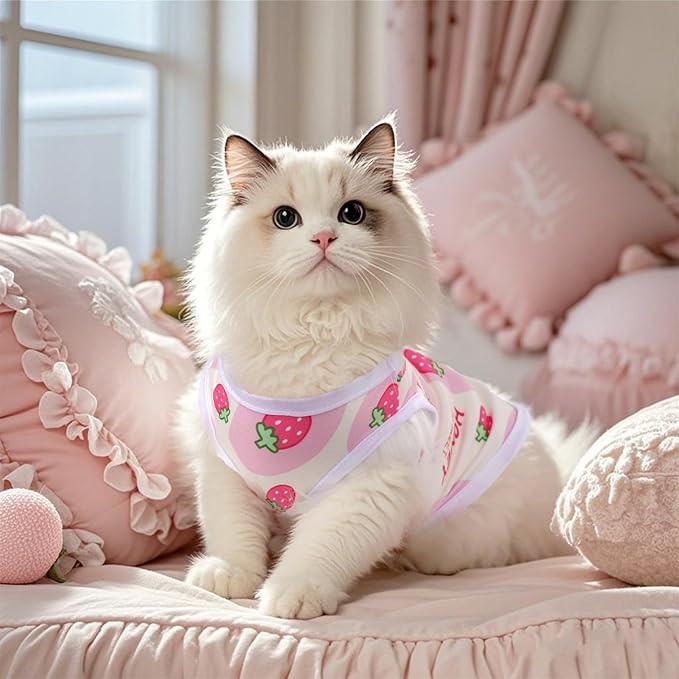 Pink Dog Shirts Cute Summer Dog Clothes Soft Pet T-Shirt Printed Puppy Shirt for Small Medium Dogs Cats Girl(Strawberry1,XL)