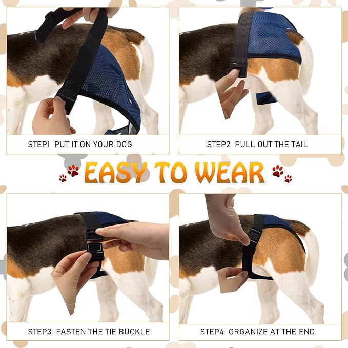 BLMHTWO 2PCS Dog Pants Dog Nappies, Dogs Period Pants with 6PCS Washable Female Dogs Season Pants Adjustable Protective Trousers for Female Puppy in Heat Monthly, Black, Blue
