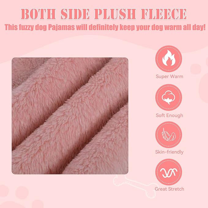 Fuzzy Dog Pajamas Turtleneck Pet Clothes Warm Soft Cozy Lightweight Pet Pjs Dog Sweaters for Small Dogs(Pink-XXS)
