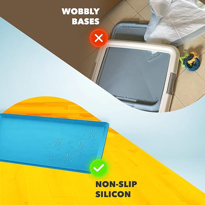 TidyFriend 2 Pack Dog Pee Pad Holder Tray - Fits Up to 24” x 24” Pee Pad Holder for Dogs - Stable Grip, Raised Edges, Quick-Wipe Silicone Surface Dog Pad Holder for Indoor (Dark Blue)
