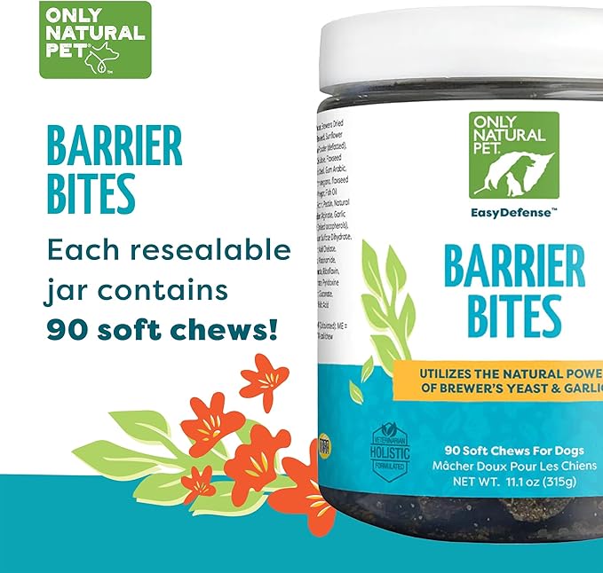 Only Natural Pet EasyDefense Barrier Bites Soft Flea Chews for Dogs - First Line of Defense Againts Fleas & Ticks, Boosts Immune System and Healthy Skin & Coat - (90 Bacon Flavored Soft Chews) 3 Pack