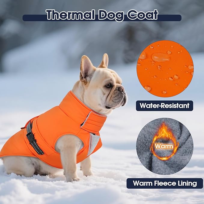 IECOii Dog Cold Weather Coats - Reflective Winter Jackets Adjustable Windproof Snow Jacket for French Bulldog & Corgi, Waterproof Warm Vest with Fleece Lining for Outdoor Adventures, Pink, Size L
