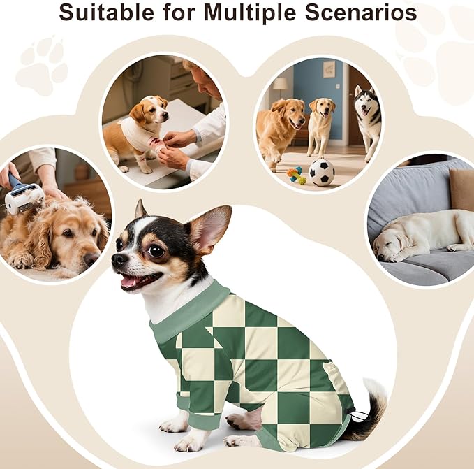 Bienbee Dog Pajamas, 4 Pack Dog Recovery Suit Shedding Suit Cute Soft Puppy Clothes Dogs Pjs Onesies Jammies Adjustable Breathable & Stretchy Clothes for Small Medium Large Dogs Girl Boy Puppy-S