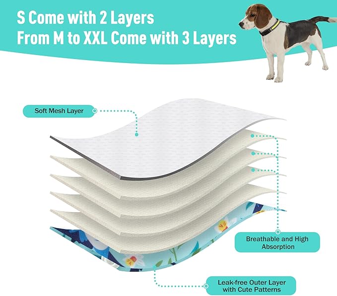 3Pack Dog Diapers Female,Washable Diaper for Doggie,Highly Absorbent Reusable Dog Diaper,Adjustable Leakproof Puppy Girl Dog Diapers for Heat,Incontinence,Period Doggy Nappies