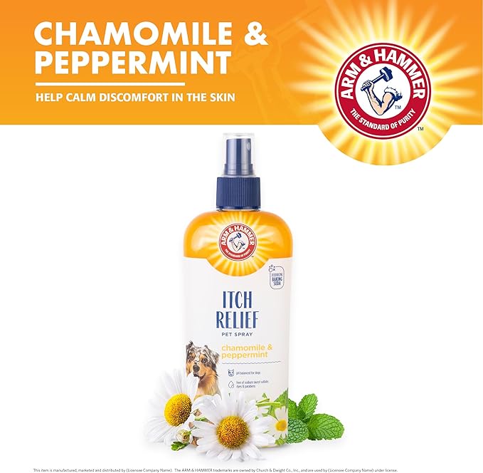 Arm & Hammer for Pets Itch Relief Spray for Dogs, Soothing Dog Skin Spray to Help Calm Itchy and Irritated Skin and Hot Spots Between Baths, Chamomile & Peppermint Scent, 8 Fl Oz