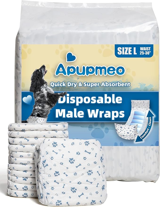 Dog Diapers Male Wraps, Disposable Male Dog Diaper, Super Absorbent Doggie Diapers for Boy Dogs with Incontinence Marking or Excitable Urination(L, 20)