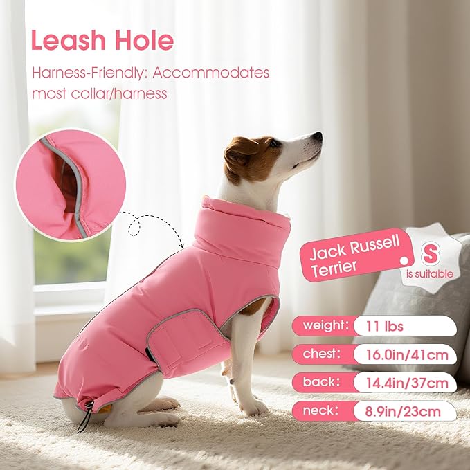 FUAMEY Dog Puffer Jacket for Medium Dogs,Dog Cold Weather Coats Winter Dogs Down Jackets Waterproof Pet Snowsuits Warm Puppy Winter Vest Turtleneck Pets Adjustable Jackets Coats Pink M