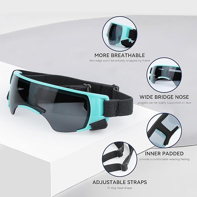 Dog Goggles for Small Dog Doggy Goggles with Adjustable Straps Anti-UV Doggie Sunglasses Windproof Eye Protection to Small Breed, Blue