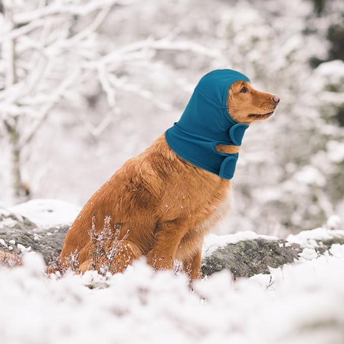 NACOCO Dog Calming Hoodie - Adjustable No Shake Dog Ear Covers Pet Head Ear Wrap Muffs Noise for Grooming Bath Fireworks(Dark Blue, L)