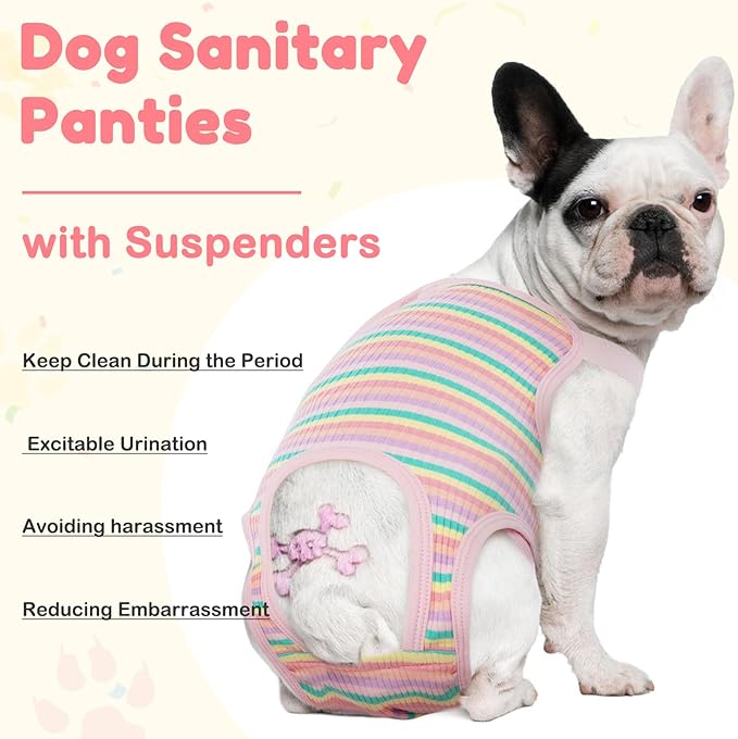 Pet Diaper Suspenders - Washable Sanitary Panties with Adjustable Straps, Female Dog Period Onesie, Breathable Jumpsuit (Rainbow Pattern, XL)