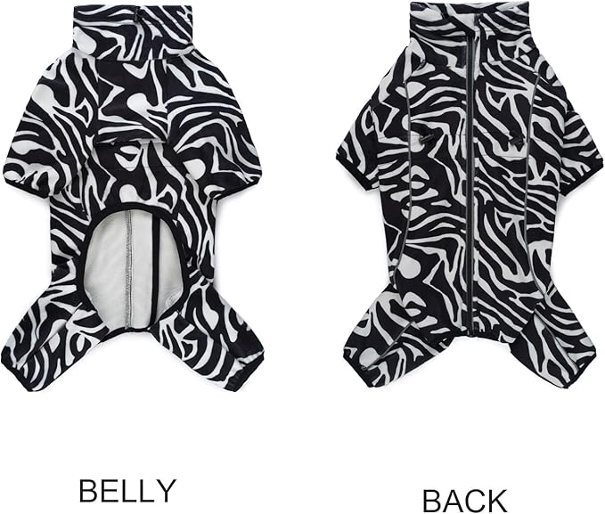 Fleece Dog Coat for Small Medium Dog,Pullover Pajamas Jumpsuit Bodysuit Puppy Coats with Legs, Pet Windproof Warm Cold Weather Jacket Full Body Vest Cozy Snowsuit Outfit Clothes (Zebra Striped, M)