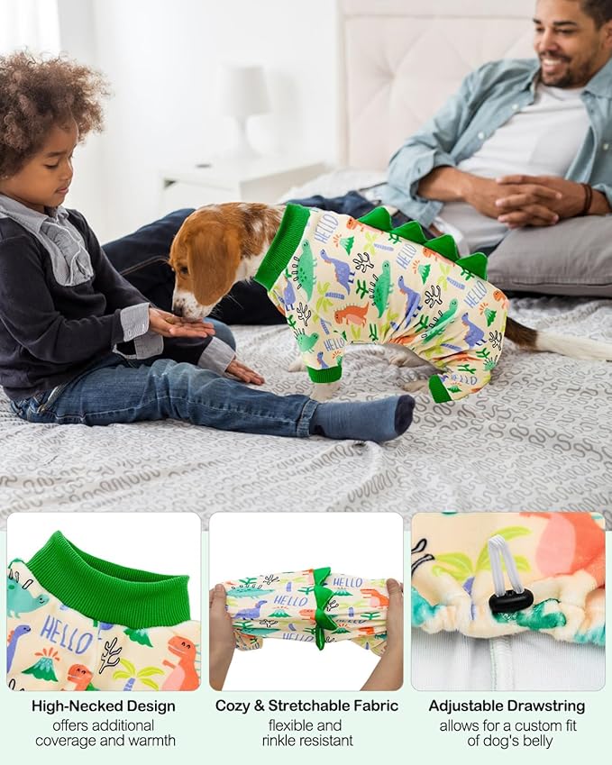 CuteBone Dinosaur Costume Dog Pajamas, Stretchy Spandex Crystal Velvet Sleepwear Coat for Small Dogs, Soft & Warm Pet Outfit Clothes for Cold Weather, Cozy Pullover Design COSP15M