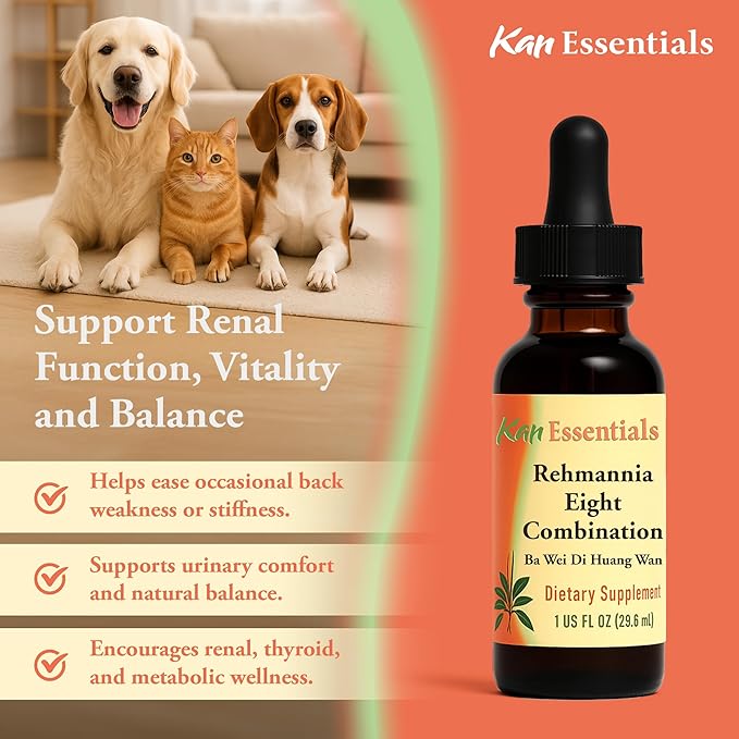 Kan Herb Company Rehmannia Eight Combination – Traditional Chinese Herbal Blend for Dogs and Cats to Support Kidney Health, Vitality, and Hormonal Balance, Liquid Herbal Supplement for Pets, 1 fl oz