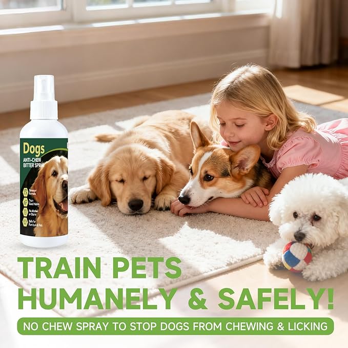 Effectively Dog No Chew Spray, Bitter Dog Deterrent for Furniture, Humane Pet Corrector & Training Spray for Dogs & Puppies, Safe & Natural, Prevent Peeing, Biting, Chewing & Licking Injuries 150ml