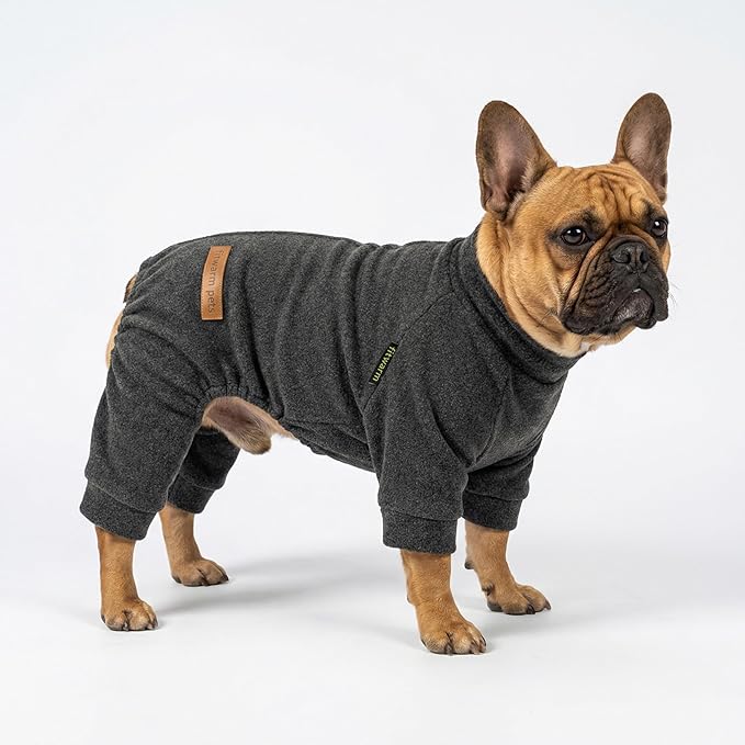 Fitwarm 2 Pack Lightweight Fleece Dog Pajamas, Warm Winter Clothes for Small Dogs Boy Girl, Cozy Pet Onesie with Feet, Dark Gray, Light Gray, Small