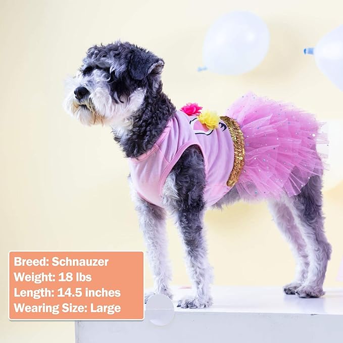 KYEESE Dog Dress Unicorn Tiered Layer Tutu Tulle Dogs Birthday Party Dresses with Sequins Cat Dress Dog Clothes