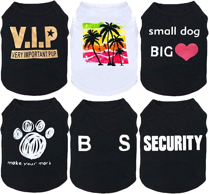 6 Pack Dog Clothes for Small Dog Black Puppy t Shirts Soft Chihuahua Clothes K9 Security Pattern Small Puppy T Shirt Summer Autumn