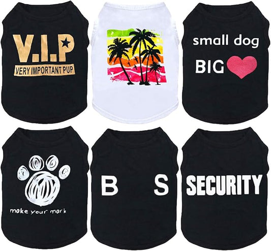 6 Pack Dog Clothes for Small Dogs Boy and Girl, Soft and Breathable Puppy Kitten Dog Shirts with Letters for Pet Dogs Cats, Black Dog T-Shirts Apparel Sleeveless Vests for Chihuahua Yorkies