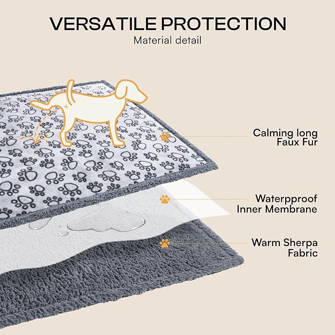 Luciphia Waterproof Pet Blankets for Couch Sofa Bed Cover Liquid Pee Proof Washable Soft Fluffy Large Dog Blanket Reversible Furniture Protection Paw Grey Large（65" x 57"）