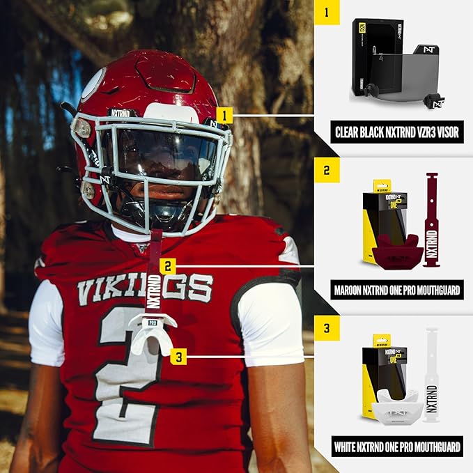 Nxtrnd One Pro Football Mouth Guard, Interchangeable Strap, Fits Adult & Youth (Maroon)